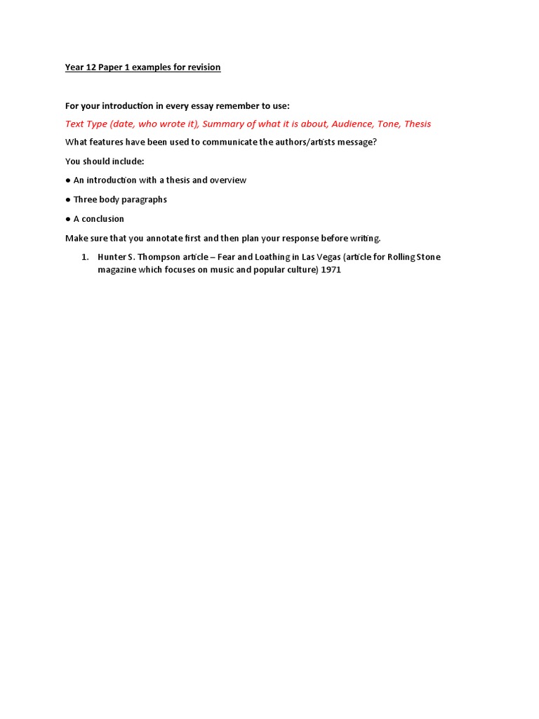 Year 12 Paper 1 Examples For Revision PDF