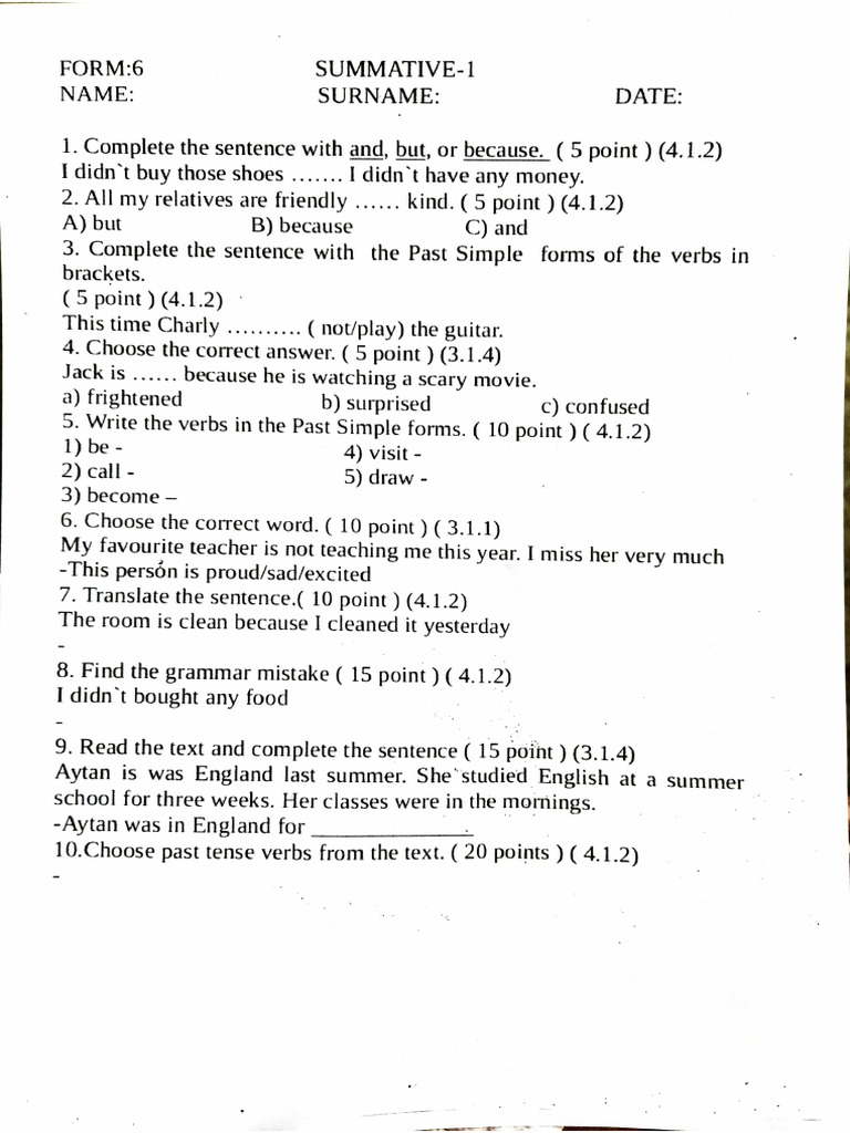 6ci Sinif Summativ 1 Pdf