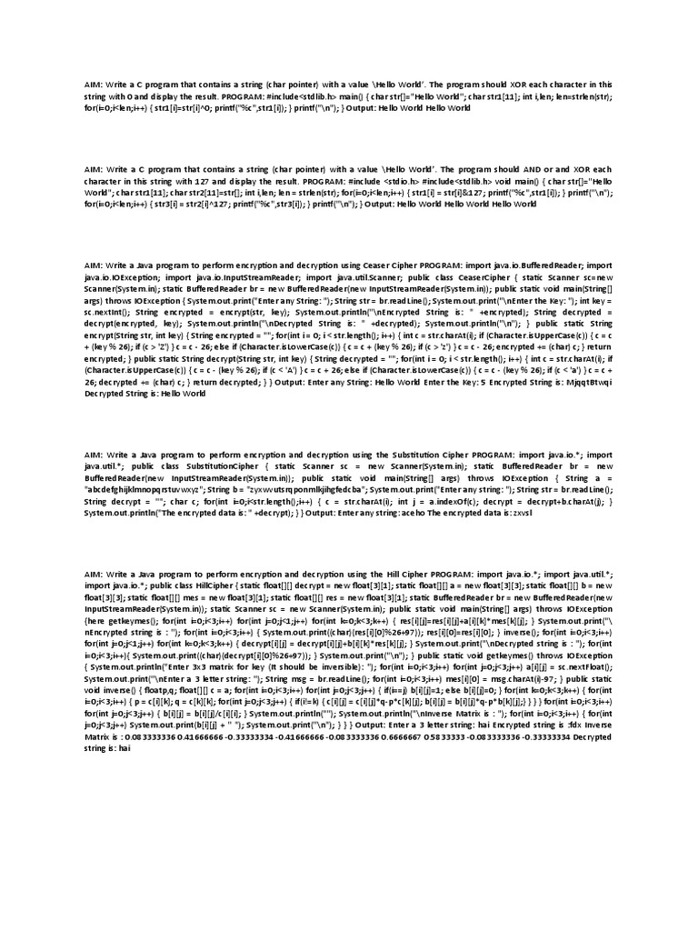 C and Java Programs for String Encryption | PDF | Encryption | Computing