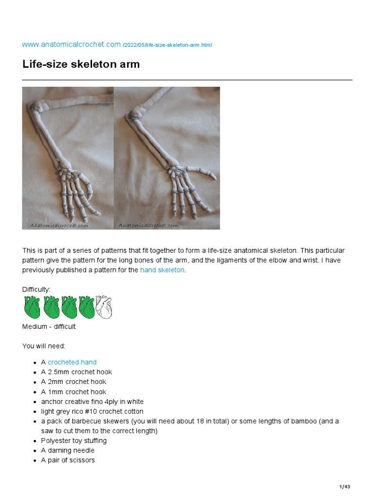Life-Size Crochet Skeleton Arm Pattern | PDF