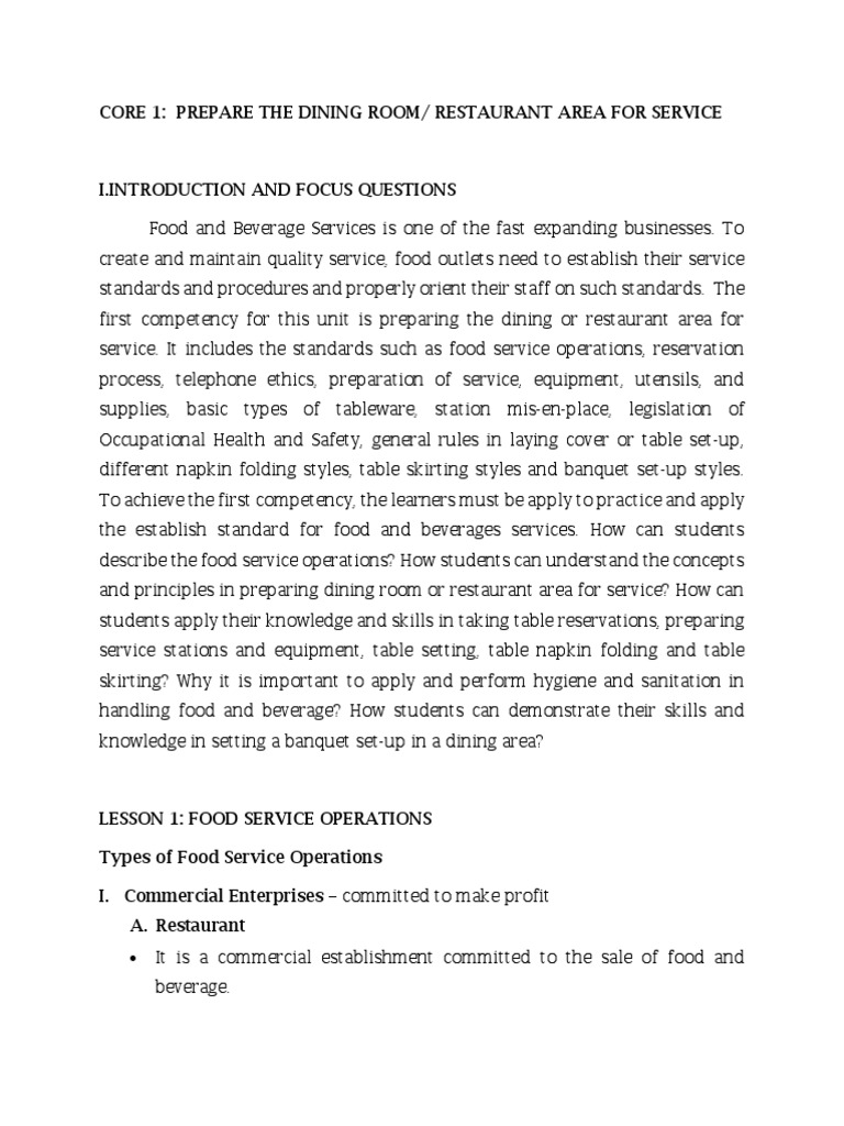 Module Lesson 1 Food Operations | PDF | Restaurants | Cooking