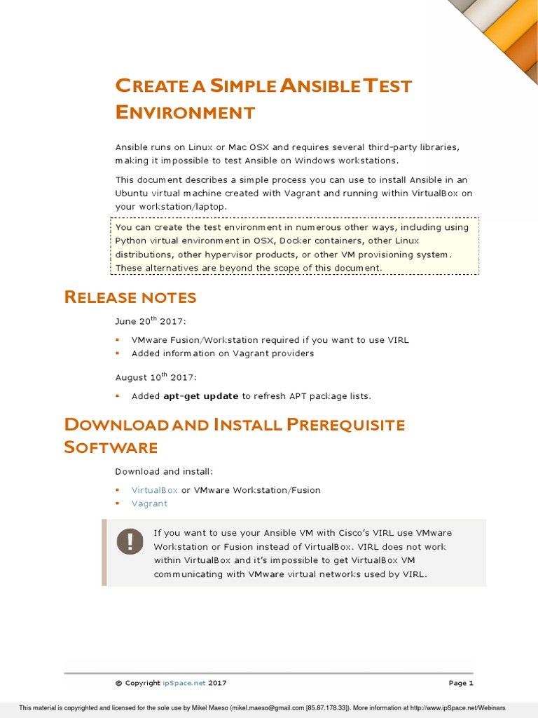 Create a Simple Ansible Test Environment PDF Virtual Machine