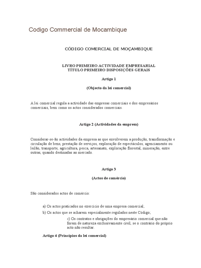 Código Comercial de Moçambique 2022 | PDF | Escrituração contábil ...