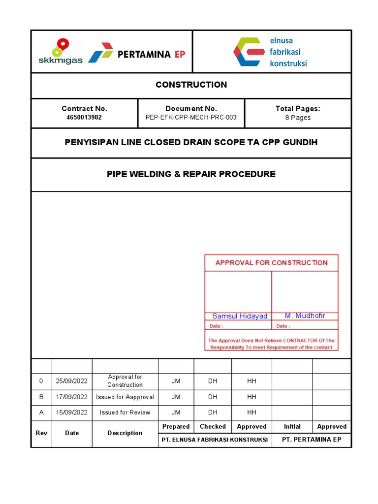 PEPEFKCPPMECHPRC003Pipe Welding & Repair Procedure Rev. 0 PDF