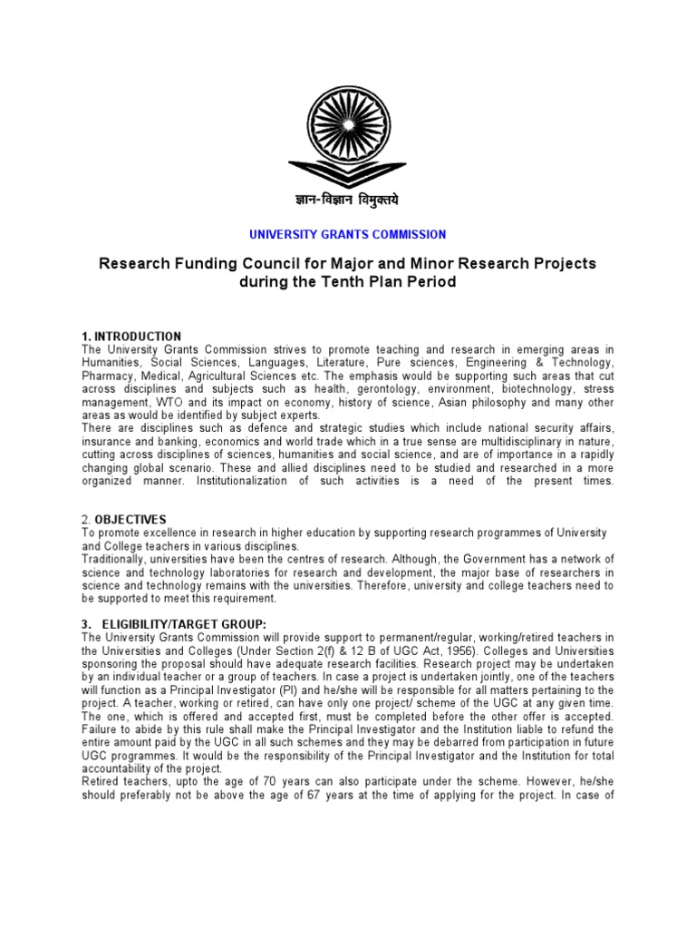 Research Funding Council For Major and Minor Research Projects During ...