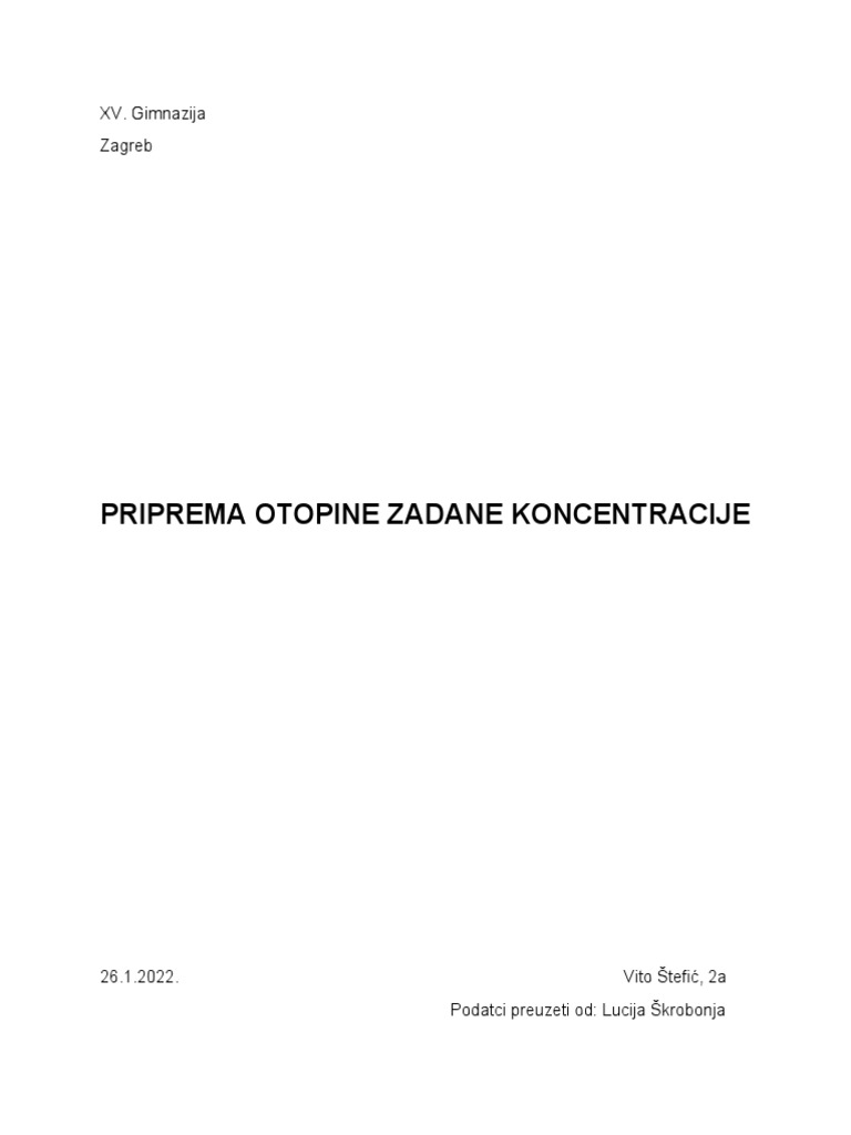 Priprema Otopine Zadane Koncentracije | PDF