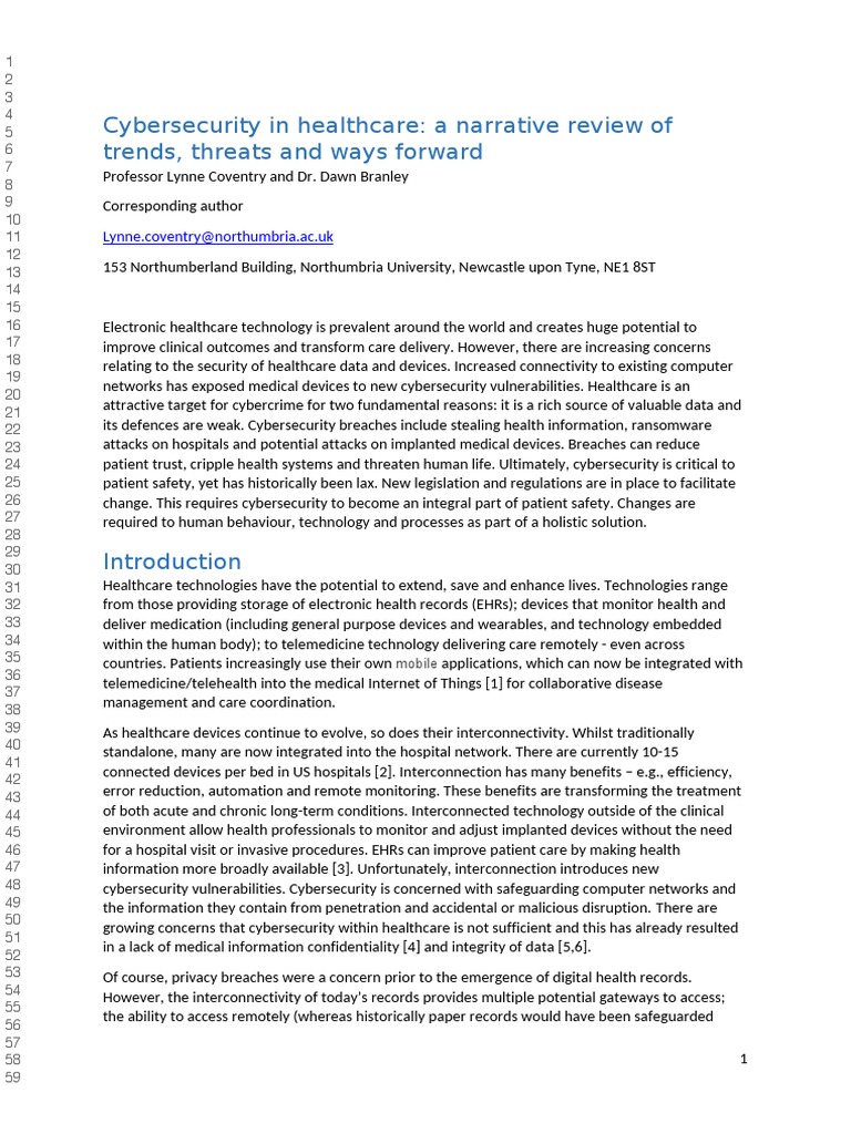 Kasus 1 - Cybersecurity in Healthcare - A Narrative Review of Trends