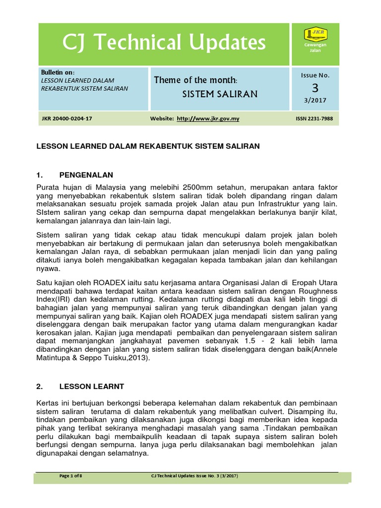 Technical Updates Cawangan Jalan Keluaran 3-2017 | PDF
