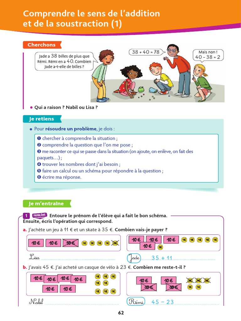Je Résous Des Problèmes Schéma Opération En Ligne Phrase Réponse Exo Opmce1 Ca Corr | PDF