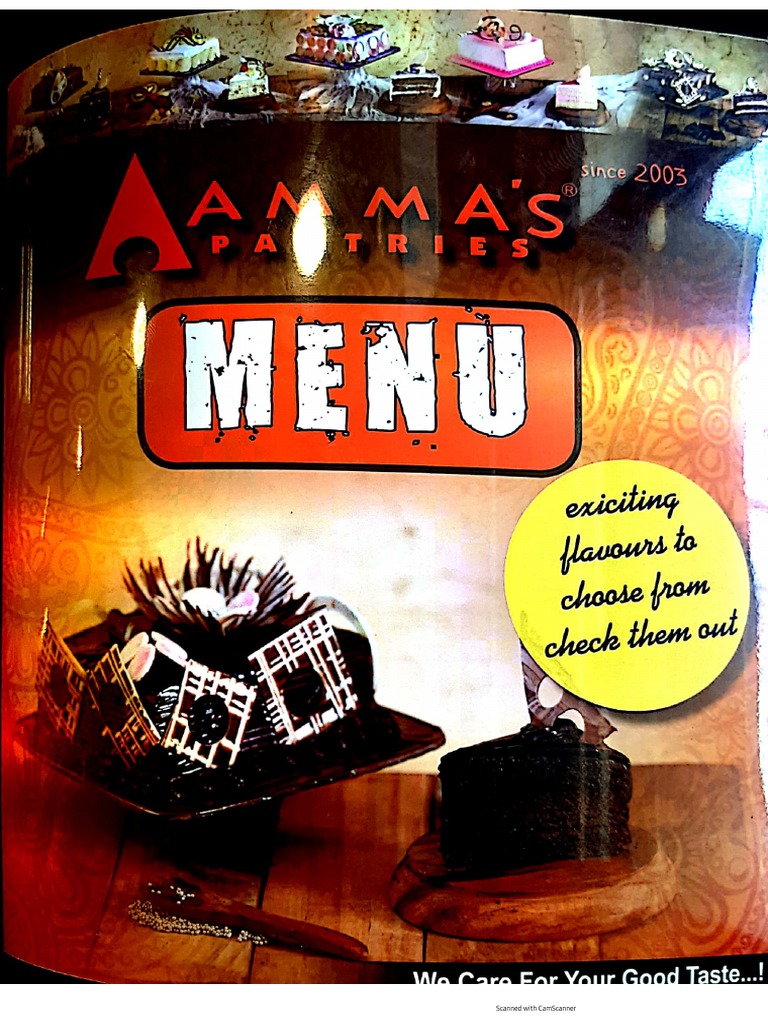 Ammas Pastries Menu Card PDF
