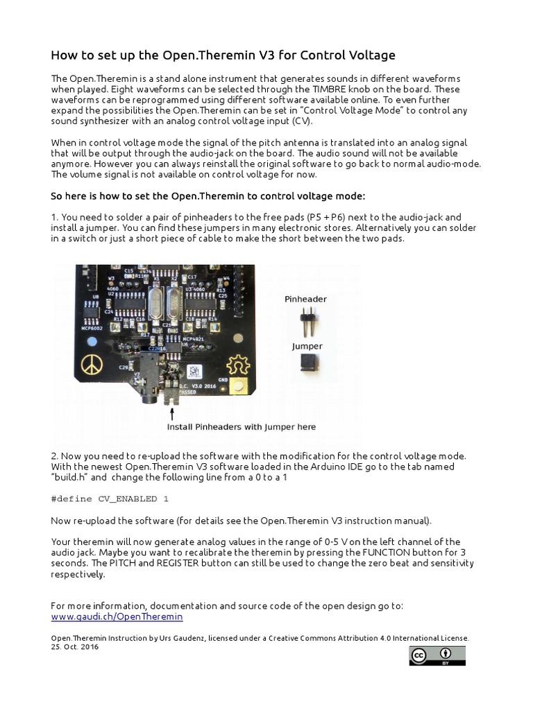 How to Configure the Open.Theremin V3 for Analog Control Voltage Output