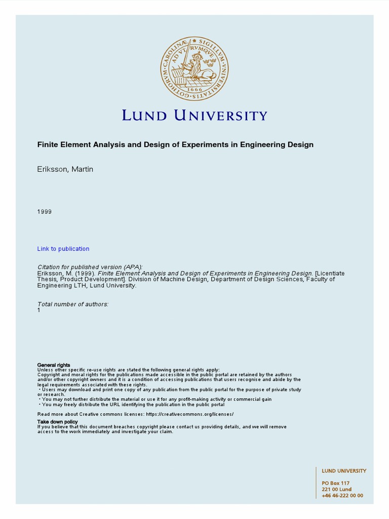 Finite Element Analysis and Design of Experiments in Engineering Design ...
