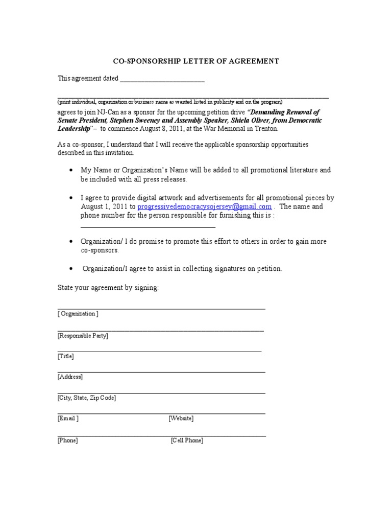 Co-Sponsorship Letter of Agreement | PDF