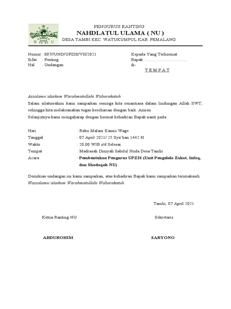 Surat Undangan Nu | PDF