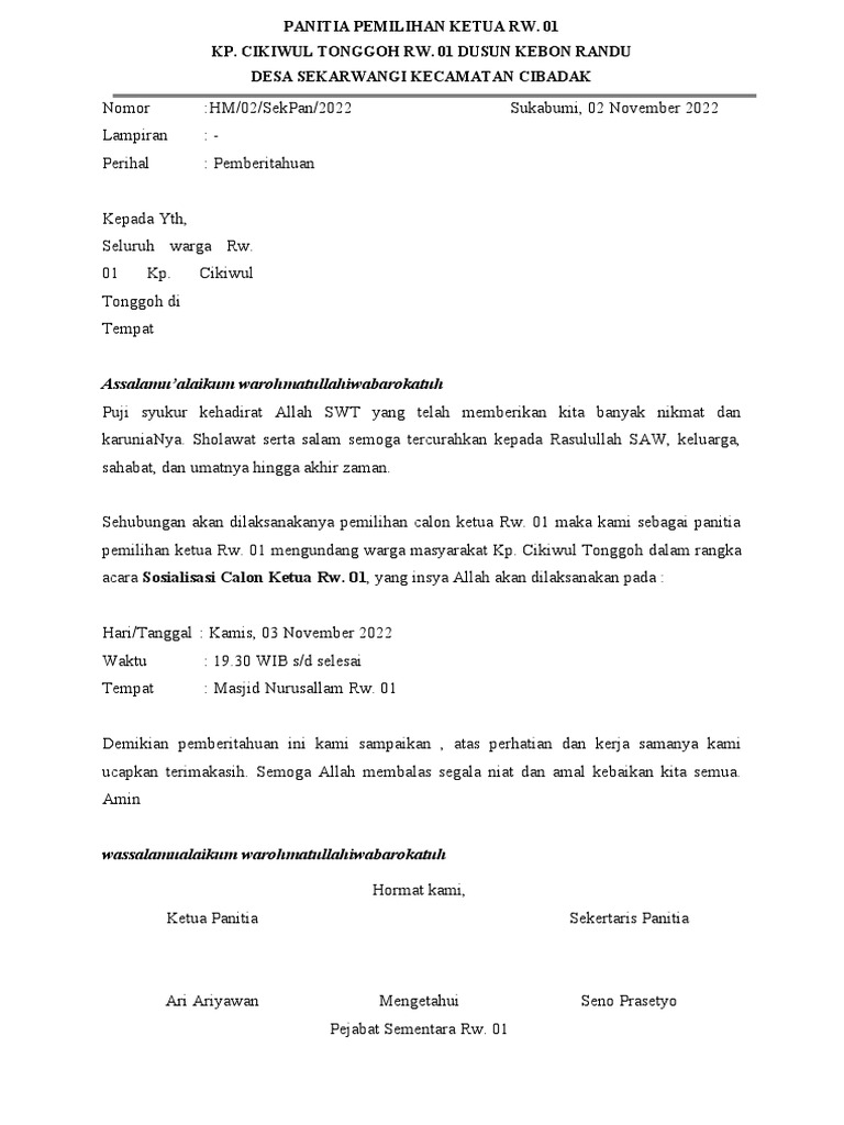 Surat Undangan Rw. 01 | PDF
