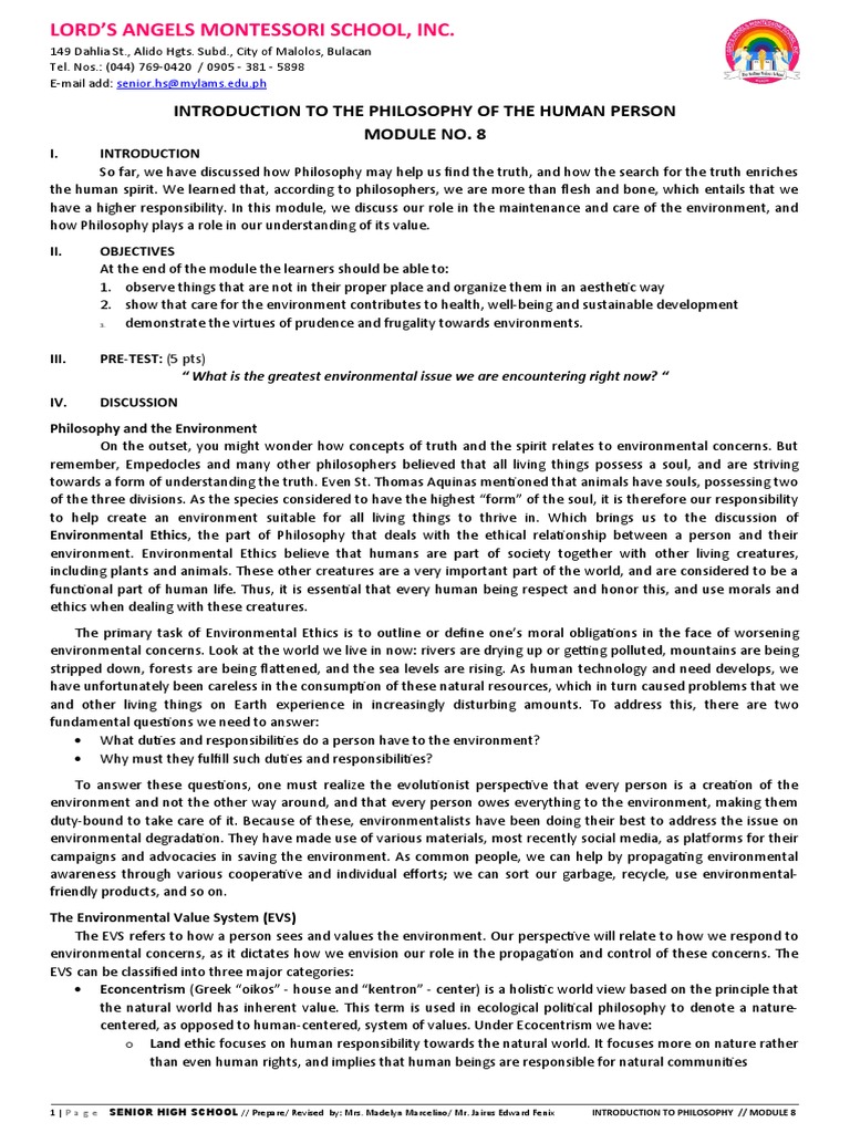 Core Philosophy Module 8 Sir Jai Revised Pdf Environmentalism