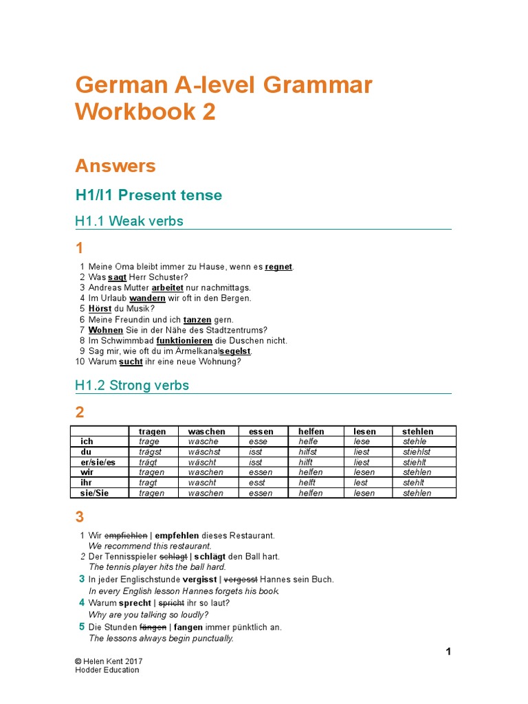 German Grammar Workbook 2 ANSWERS | PDF