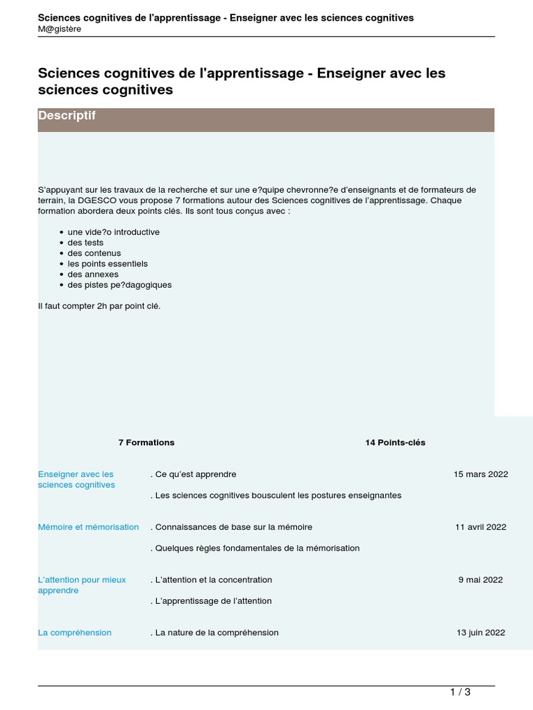 Enseigner avec les sciences cognitives | PDF | Cognition | Métacognition