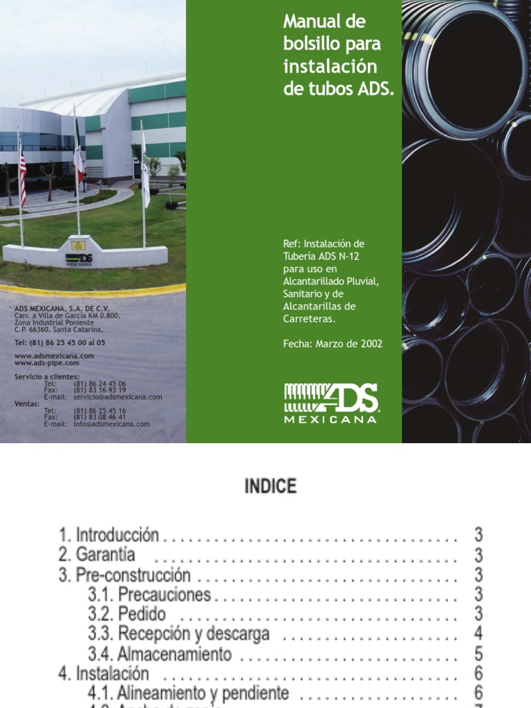 Manual de Instalación de Tubos ADS | PDF | Tubería (transporte de ...