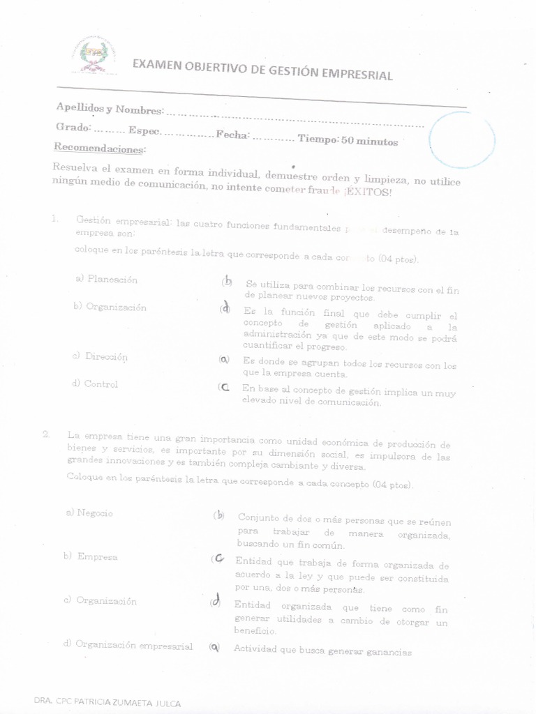 Examen de Gestion Empresarial | PDF