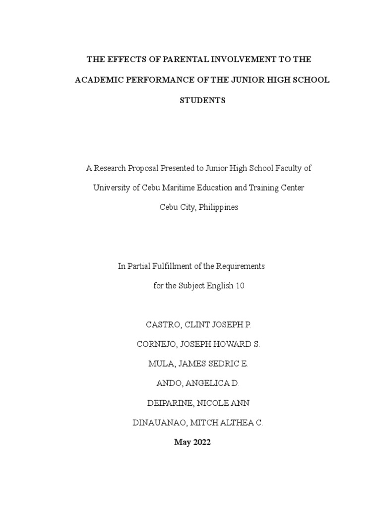 The Effects of Parental Involvement To The Academic Performance of The ...