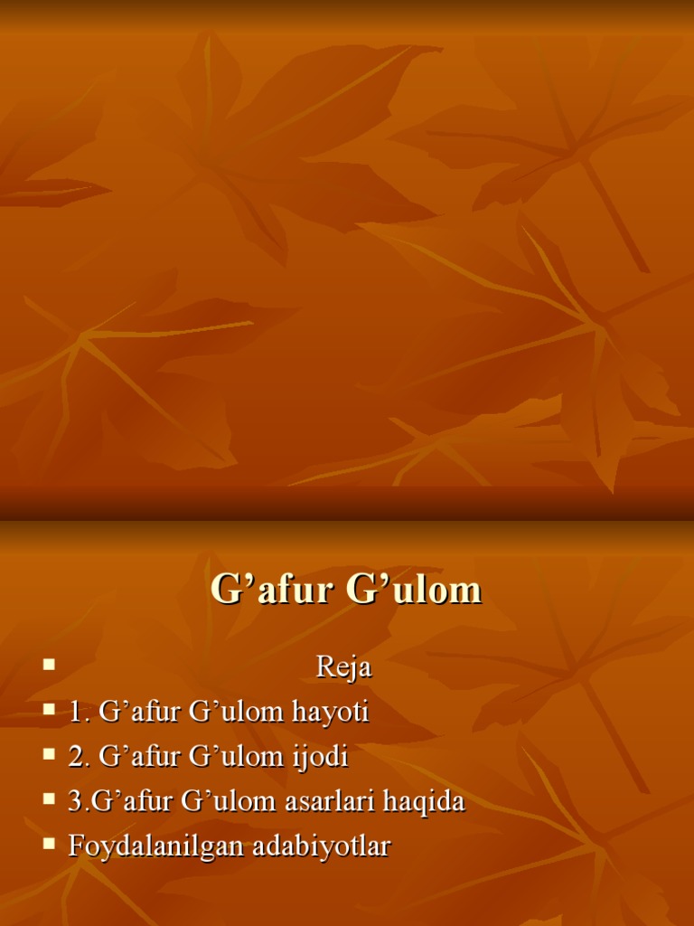 G'afur G'ulom: His Life, Works and Contributions to Uzbek Literature | PDF
