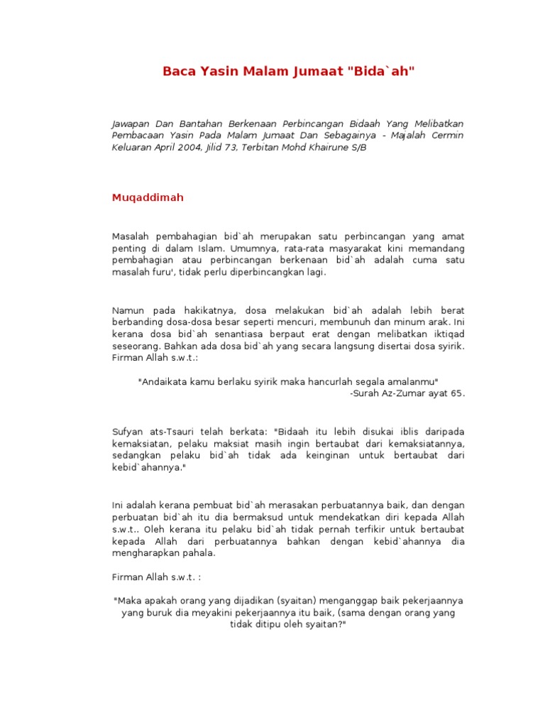 Baca Yasin Malam Jumaat Bida Ah Pdf