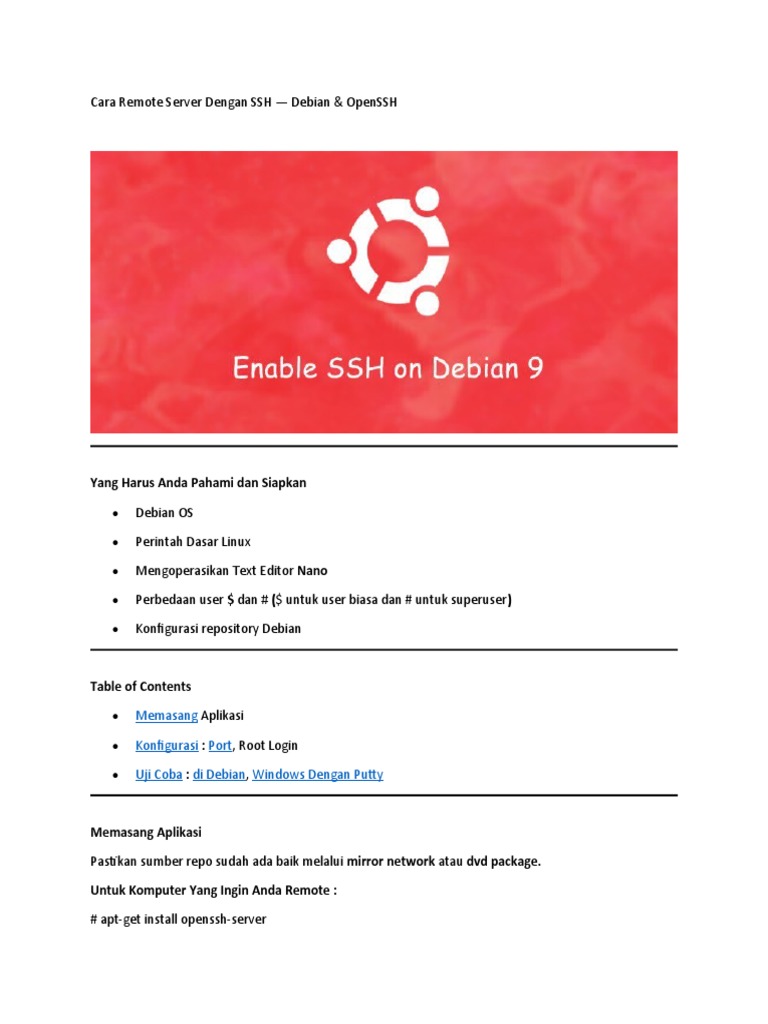 Remote Server dengan SSH di Debian | PDF