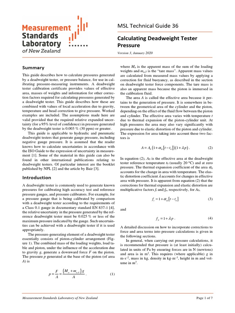 Deadweight Tester Pressure Calculation Guide | PDF | Thermal Expansion ...
