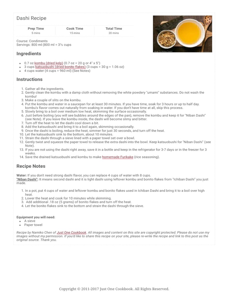 How To Make Dashi だし 作り方 Just One Cookbook PDF Food And Drink