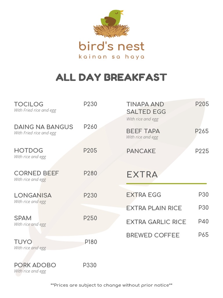 Birds Nest Menu PDF Hamburgers Cuisine