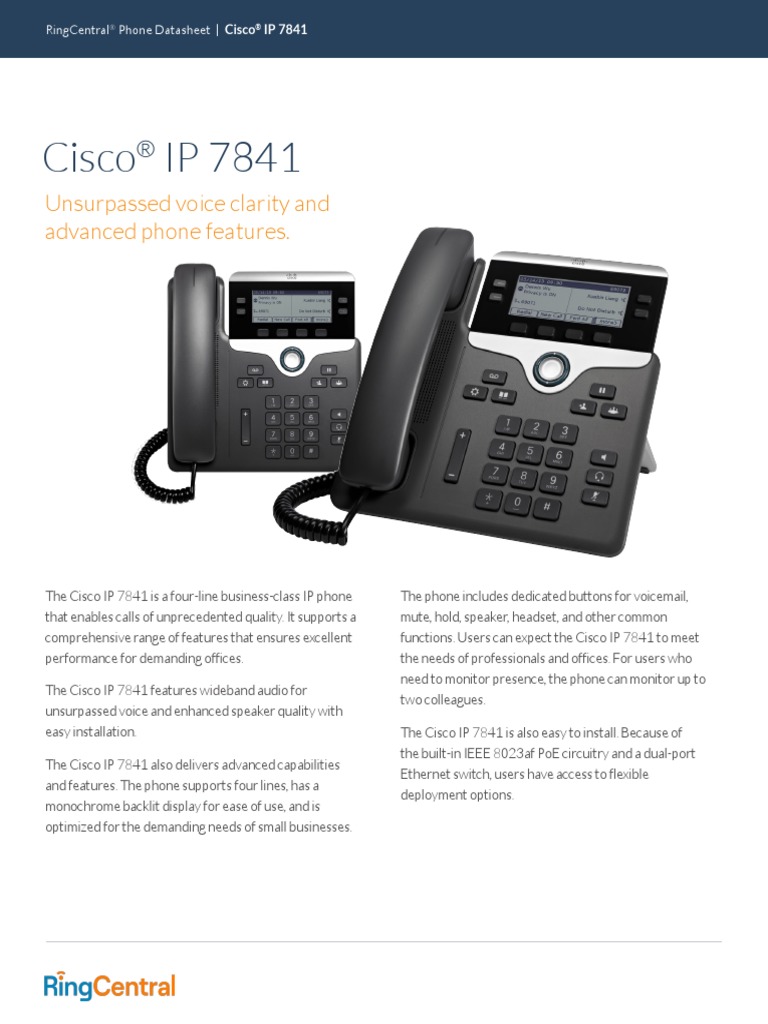 Cisco IP 7841 Unsurpassed Voice Clarity and Advanced Phone Features