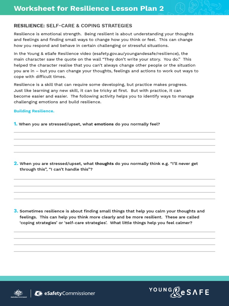 Self Care and Coping Worksheet Lesson Plan 2 PDF