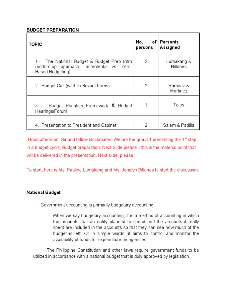 Budget Preparation | PDF | Budget | Government Budget