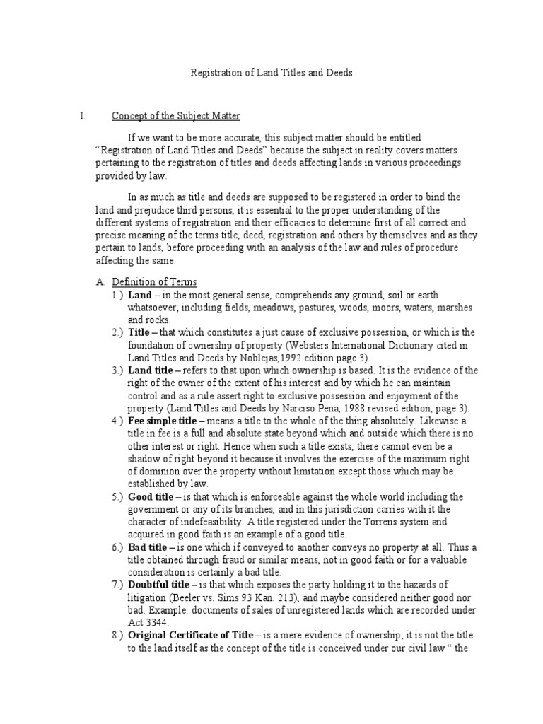 Registration Of Land Titles And Deeds Pdf Deed Conveyancing