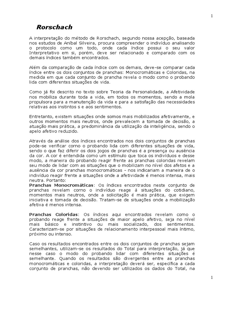Interpretação do Teste de Rorschach | PDF | Percepção | Cor