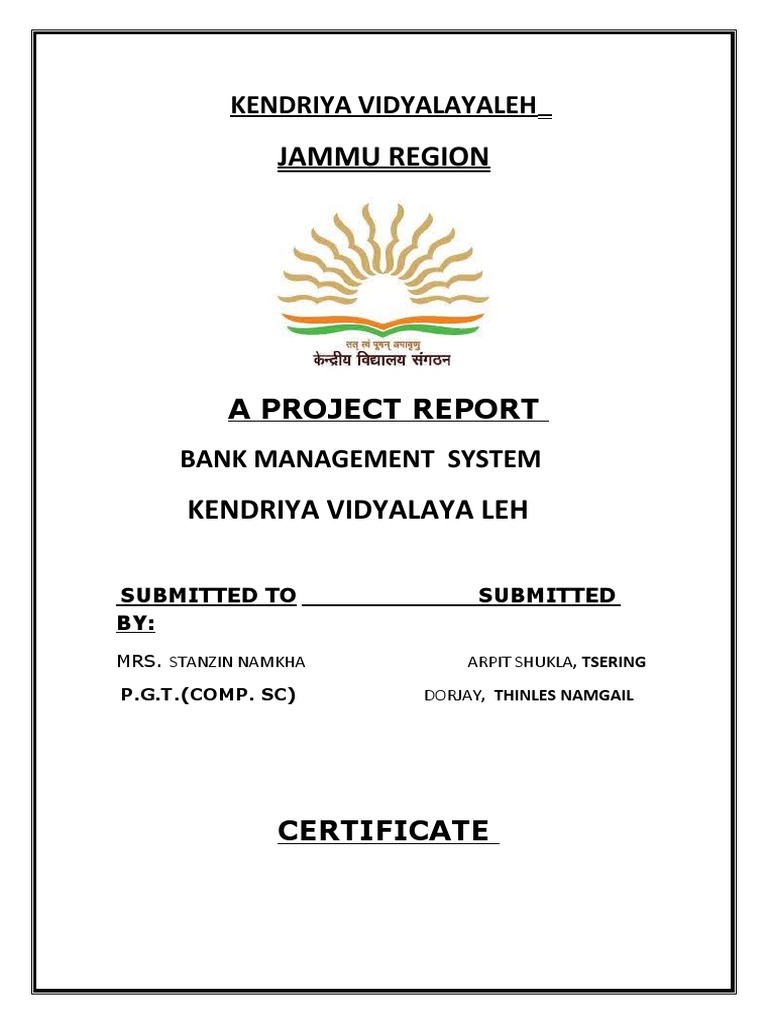 CS Project Report Bankmanagementarpit, Dorjay, Namgail | PDF