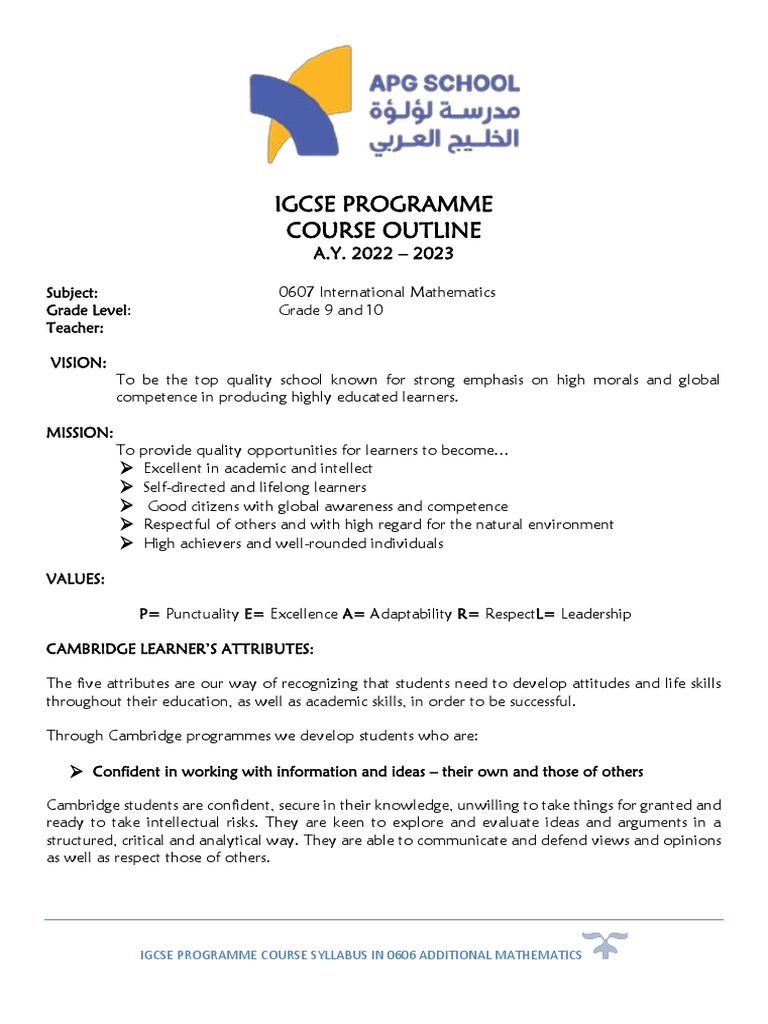 IGCSE Additional Math Syllabus | PDF | Euclidean Vector | Angle