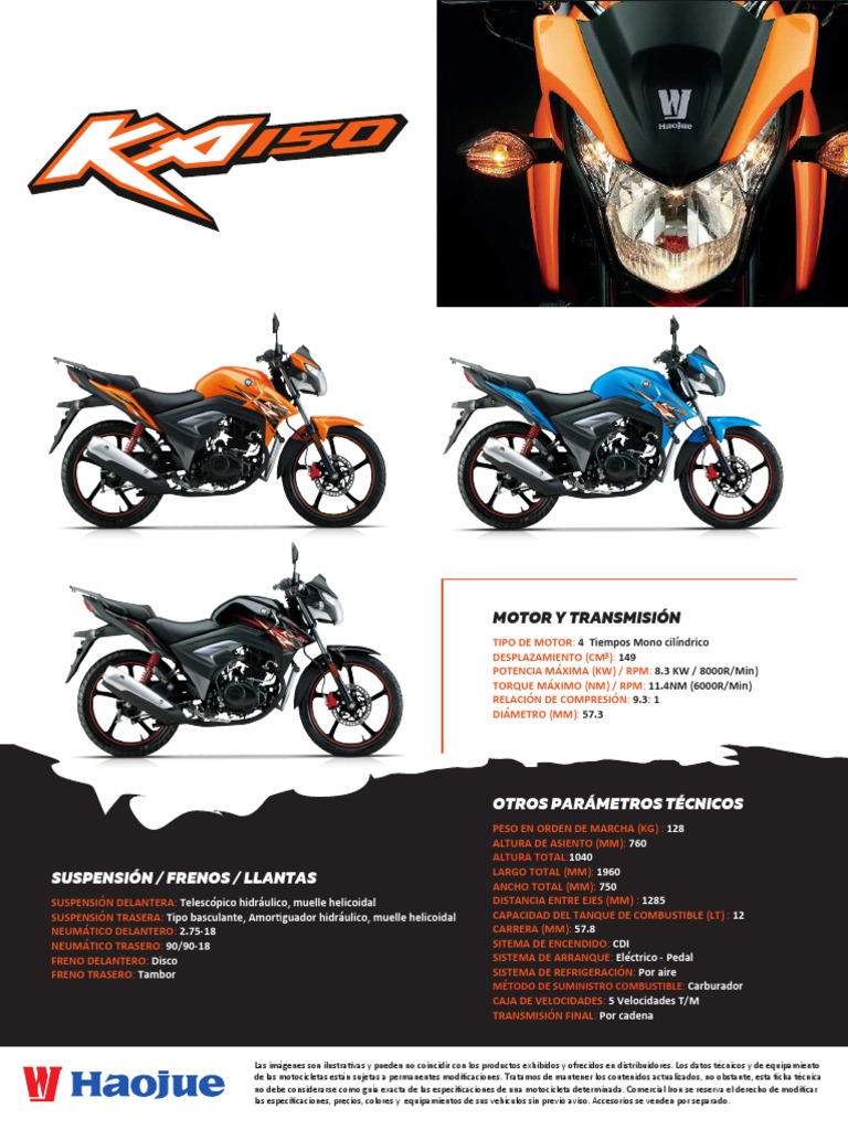 Ficha Tecnica KA150 | PDF | Motocicleta | Vehículos de ruedas