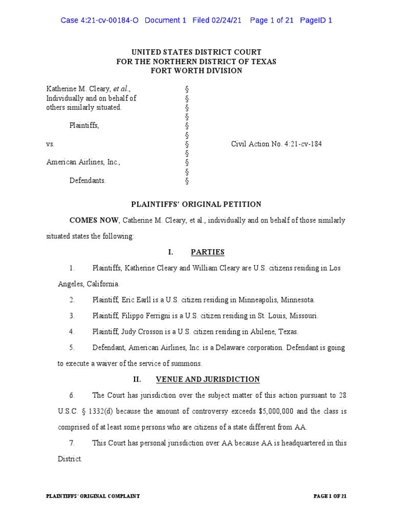 American Airlines Baggage Fee Lawsuit | PDF | Class Action | Complaint