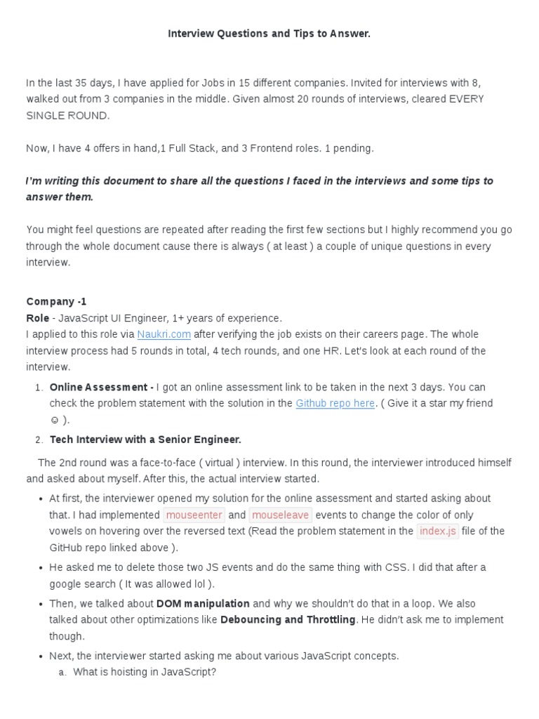 Comprehensive Interview Questions Guide | PDF | Java Script | Software ...