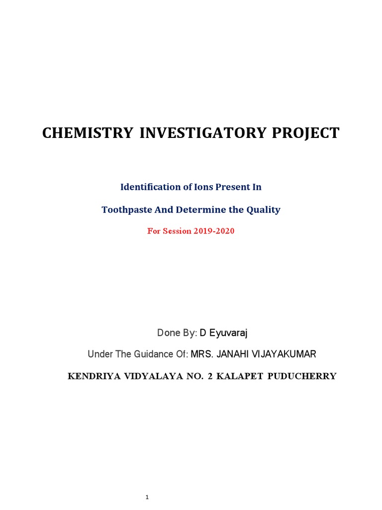 Toothpaste Ion Analysis Project Report | PDF | Chemical Compounds ...