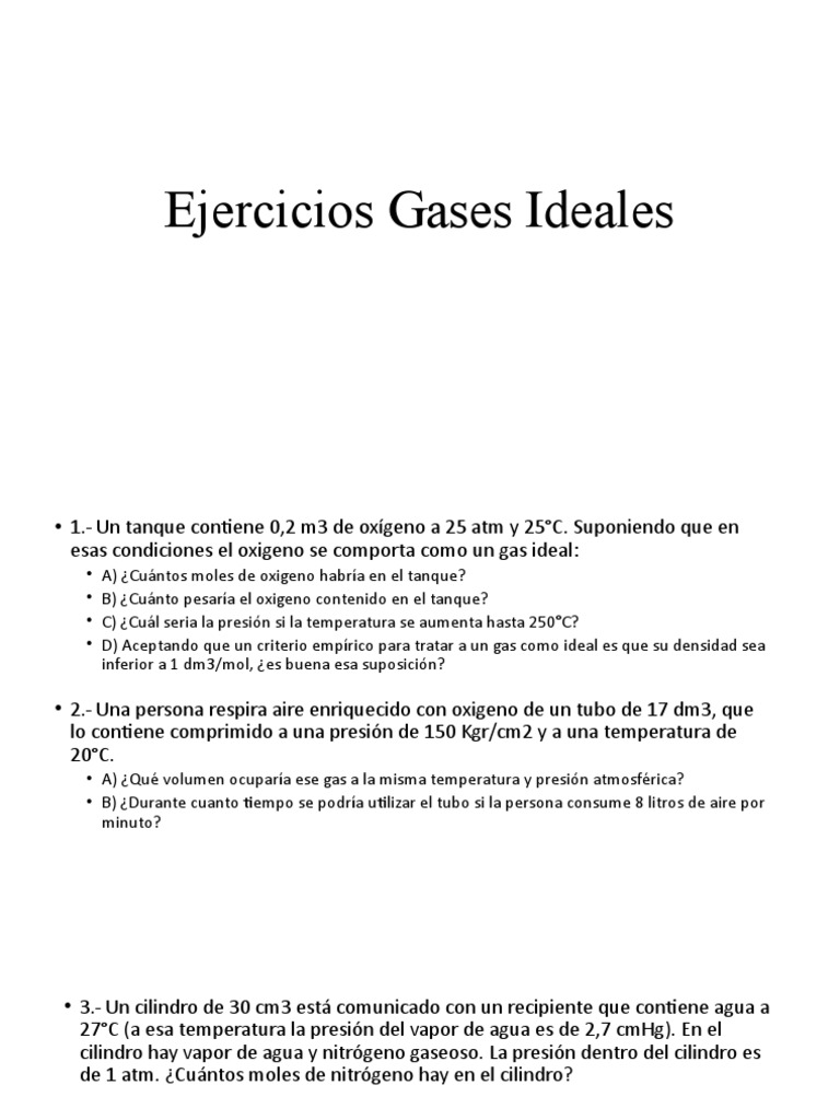 Ejercicios sobre Gases Ideales y Aplicaciones | PDF