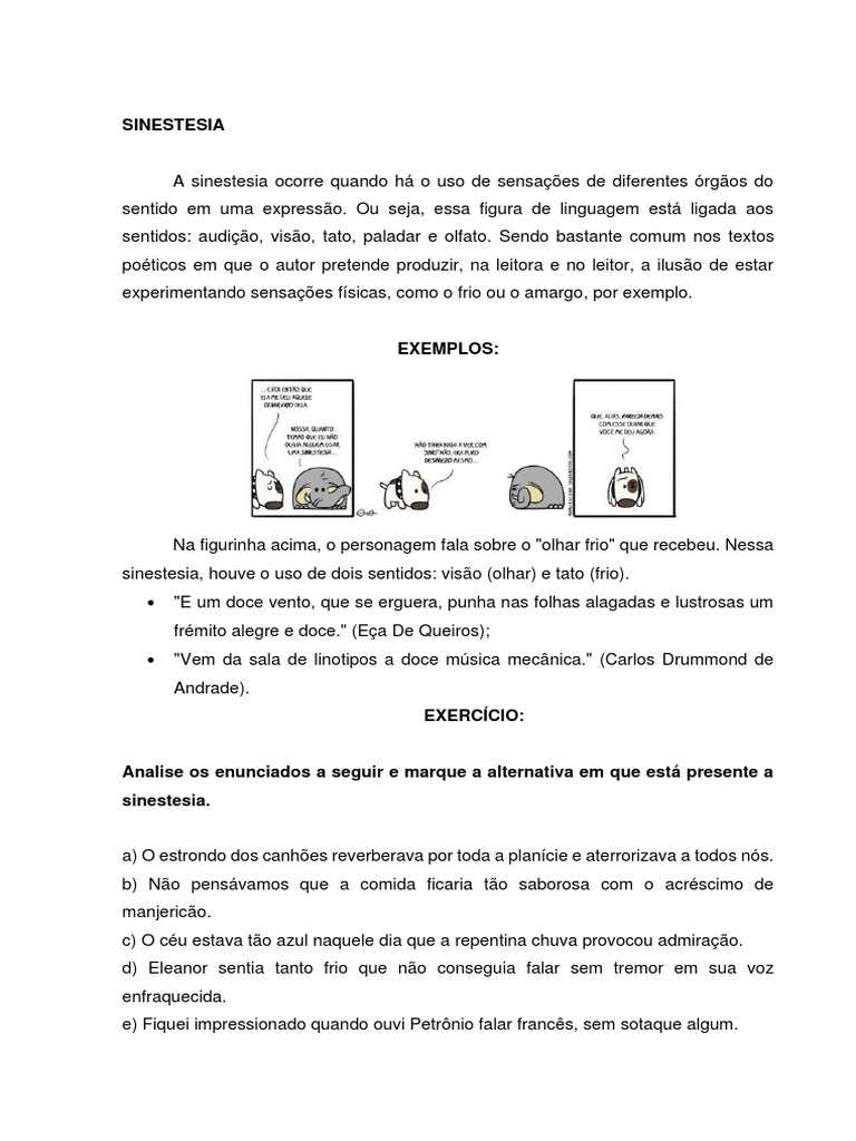 Exemplos e Exercícios de Sinestesia | PDF