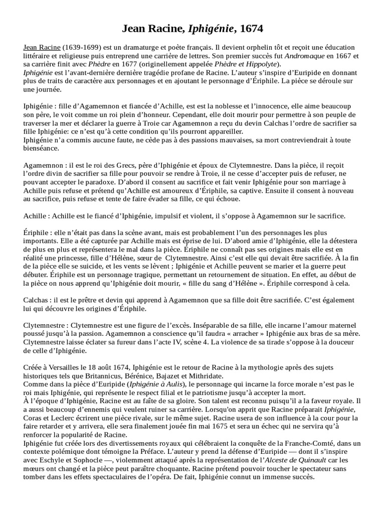Fiche Résumé Iphigénie PDF
