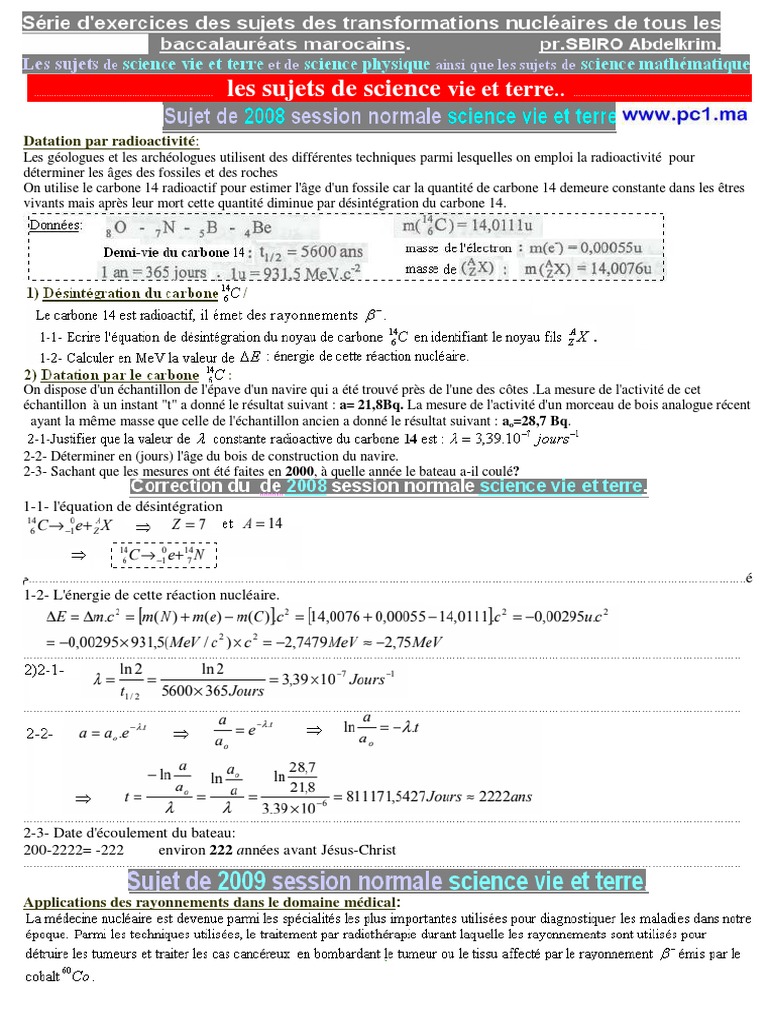 Résumé sur la radioactivité au bac 2 | PDF | Noyau atomique | Radioactivité
