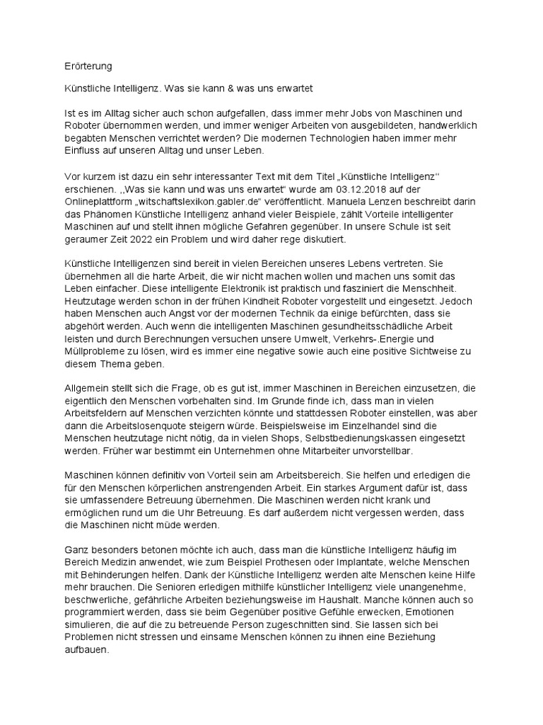 Errterung - Knstliche Intelligenz | PDF