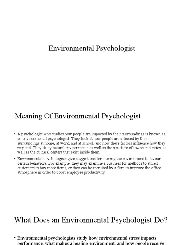 Environmental Psychologist PDF Psychology Psychologist