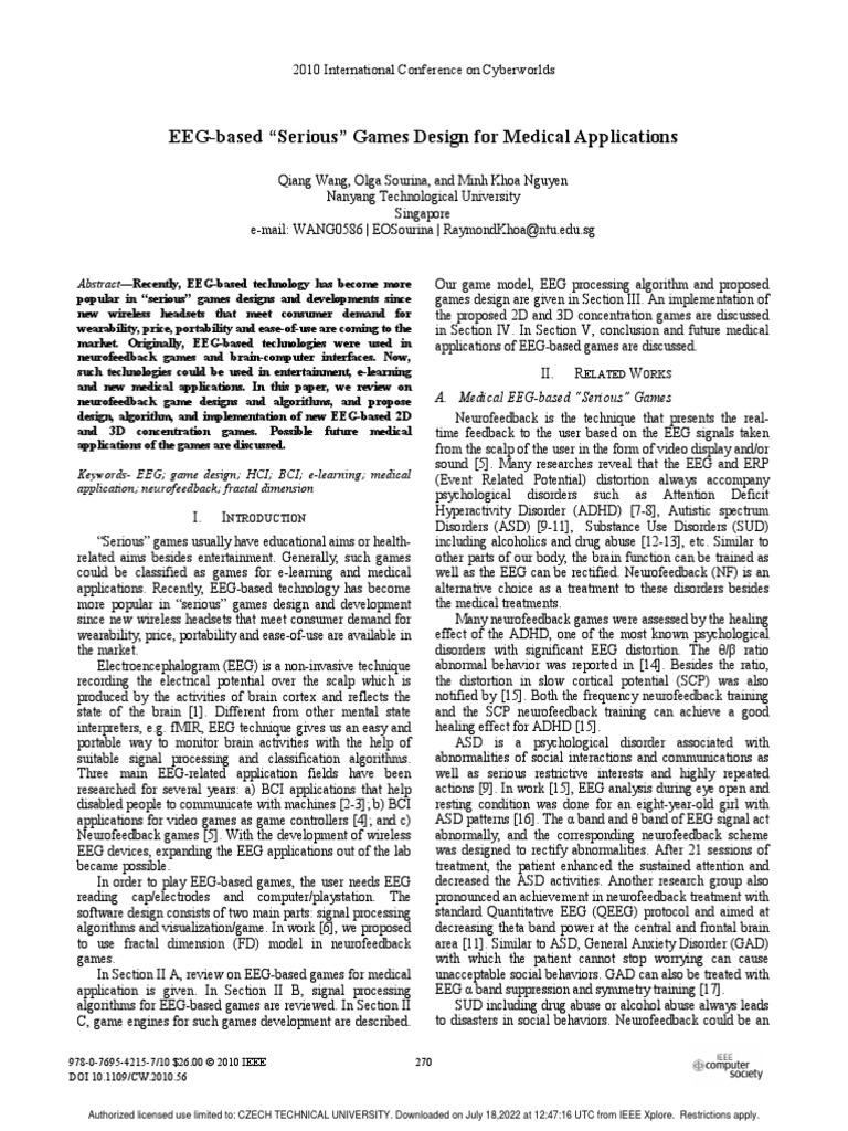EEG-Based Serious Games Design For Medical Applications | PDF