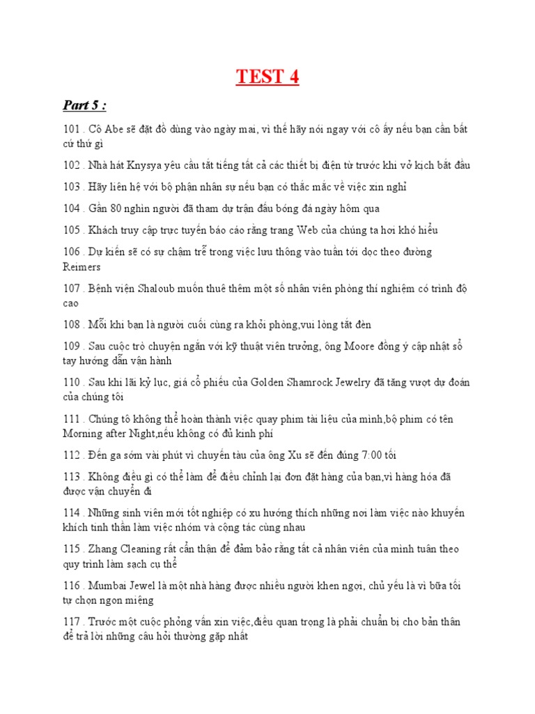 TEST 4 - Part 5, 6, 7 | PDF